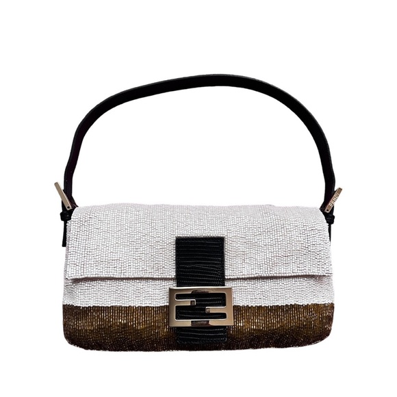 Fendi Handbags - Fendi white and gold beaded baguette 2011